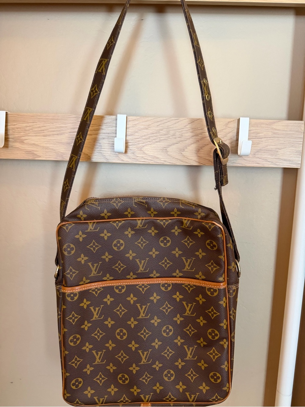 Authentic Vintage Louis Vuitton Monogram Canvas Messenger Bag in Brown and Tan